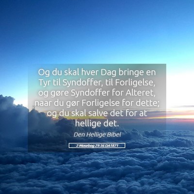 Picture 05 - 2 Mosebog 29:36 DA1871 - Og du skal hver Dag bringe en Tyr til Syndoffer, - Bible Verse Picture