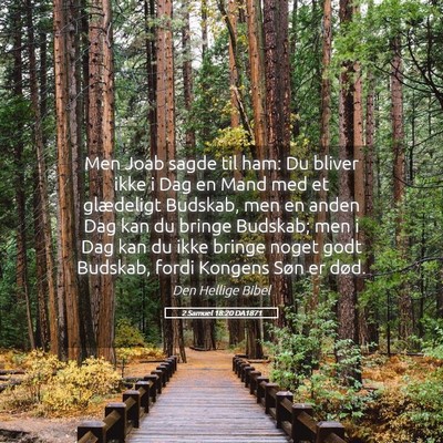 Picture 05 - 2 Samuel 18:20 DA1871 - Men Joab sagde til ham: Du bliver ikke i Dag en - Bible Verse Picture