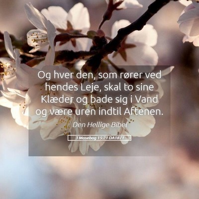 Picture 05 - 3 Mosebog 15:21 DA1871 - Og hver den, som rører ved hendes Leje, skal to - Bible Verse Picture