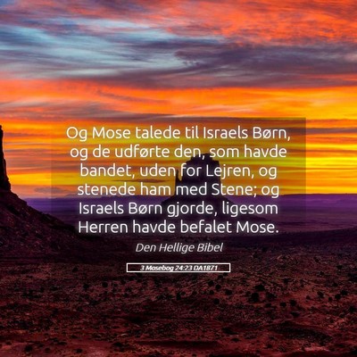Picture 05 - 3 Mosebog 24:23 DA1871 - Og Mose talede til Israels Børn, og de udførte - Bible Verse Picture