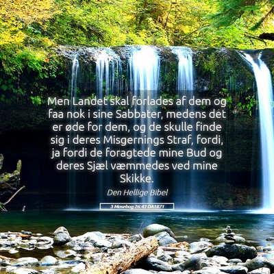 Picture 05 - 3 Mosebog 26:43 DA1871 - Men Landet skal forlades af dem og faa nok i sine - Bible Verse Picture