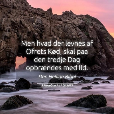 Picture 05 - 3 Mosebog 7:17 DA1871 - Men hvad der levnes af Ofrets Kød, skal paa den - Bible Verse Picture