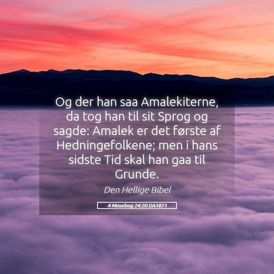 Picture 05 - 4 Mosebog 24:20 DA1871 - Og der han saa Amalekiterne, da tog han til sit - Bible Verse Picture