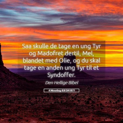 Picture 05 - 4 Mosebog 8:8 DA1871 - Saa skulle de tage en ung Tyr og Madofret dertil, - Bible Verse Picture
