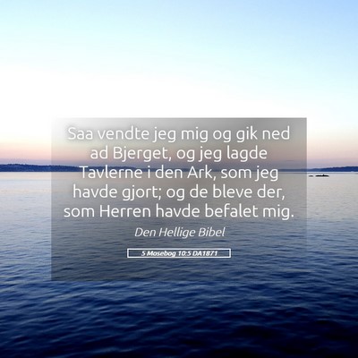 Picture 05 - 5 Mosebog 10:5 DA1871 - Saa vendte jeg mig og gik ned ad Bjerget, og jeg - Bible Verse Picture