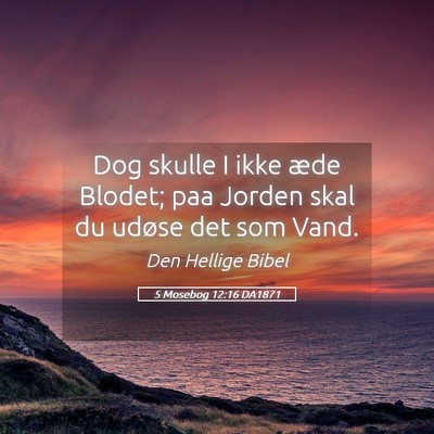 Picture 05 - 5 Mosebog 12:16 DA1871 - Dog skulle I ikke æde Blodet; paa Jorden skal du - Bible Verse Picture