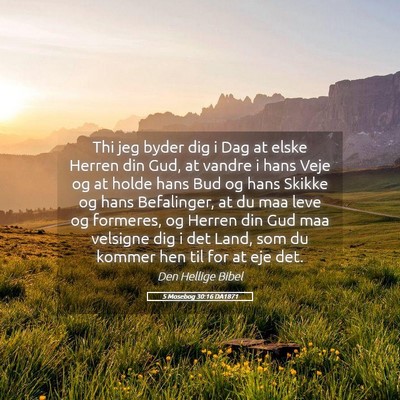 Picture 05 - 5 Mosebog 30:16 DA1871 - Thi jeg byder dig i Dag at elske Herren din Gud, - Bible Verse Picture