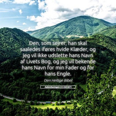 Picture 05 - Aabenbaringen 3:5 DA1871 - Den, som sejrer, han skal saaledes iføres hvide - Bible Verse Picture