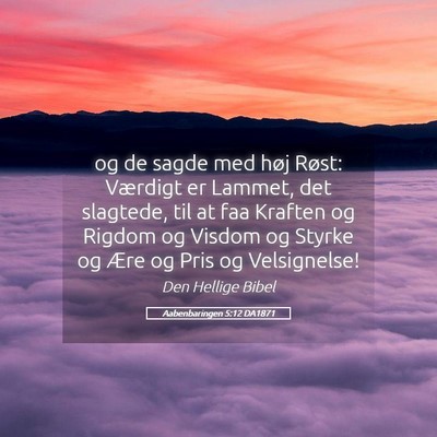Picture 05 - Aabenbaringen 5:12 DA1871 - og de sagde med høj Røst: Værdigt er Lammet, - Bible Verse Picture