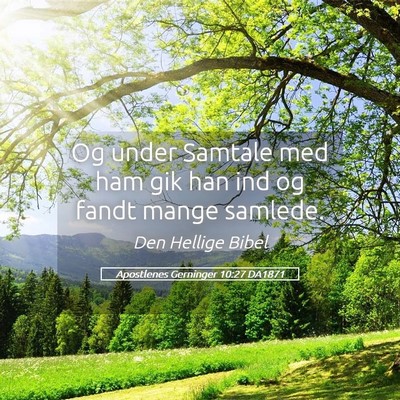 Picture 05 - Apostlenes Gerninger 10:27 DA1871 - Og under Samtale med ham gik han ind og fandt - Bible Verse Picture