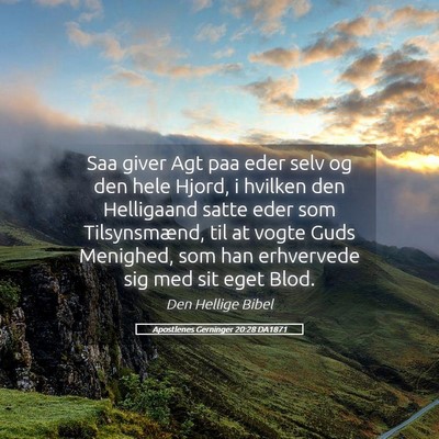 Picture 05 - Apostlenes Gerninger 20:28 DA1871 - Saa giver Agt paa eder selv og den hele Hjord, i - Bible Verse Picture