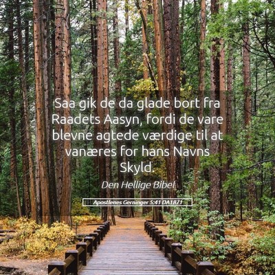 Picture 05 - Apostlenes Gerninger 5:41 DA1871 - Saa gik de da glade bort fra Raadets Aasyn, fordi - Bible Verse Picture