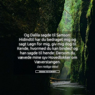 Picture 05 - Dommer 16:13 DA1871 - Og Dalila sagde til Samson: Hidindtil har du - Bible Verse Picture