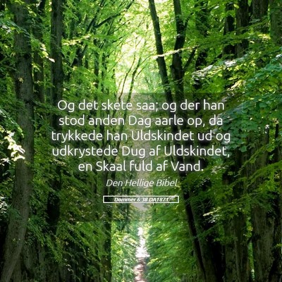 Picture 05 - Dommer 6:38 DA1871 - Og det skete saa; og der han stod anden Dag aarle - Bible Verse Picture