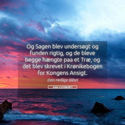 Picture 05 - Ester 2:23 DA1871 - Og Sagen blev undersøgt og funden rigtig, og de - Bible Verse Picture