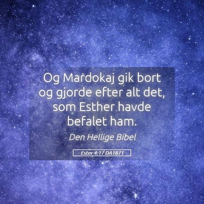 Picture 05 - Ester 4:17 DA1871 - Og Mardokaj gik bort og gjorde efter alt det, som - Bible Verse Picture
