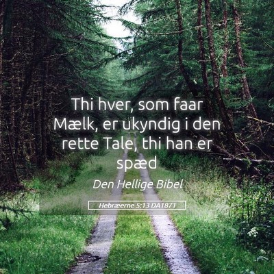 Picture 05 - Hebræerne 5:13 DA1871 - Thi hver, som faar Mælk, er ukyndig i den rette - Bible Verse Picture