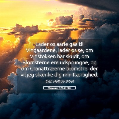 Picture 05 - Højsangen 7:12 DA1871 - Lader os aarle gaa til Vingaardene, lader os se, - Bible Verse Picture