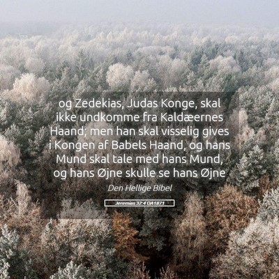 Picture 05 - Jeremias 32:4 DA1871 - og Zedekias, Judas Konge, skal ikke undkomme fra - Bible Verse Picture