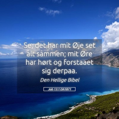 Picture 05 - Job 13:1 DA1871 - Se, det har mit Øje set alt sammen; mit Øre har - Bible Verse Picture