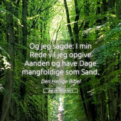 Picture 05 - Job 29:18 DA1871 - Og jeg sagde: I min Rede vil jeg opgive Aanden og - Bible Verse Picture