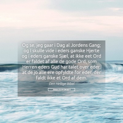 Picture 05 - Josua 23:14 DA1871 - Og se, jeg gaar i Dag al Jordens Gang; og I - Bible Verse Picture