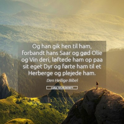 Picture 05 - Lukas 10:34 DA1871 - Og han gik hen til ham, forbandt hans Saar og - Bible Verse Picture