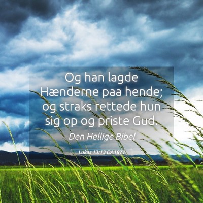 Picture 05 - Lukas 13:13 DA1871 - Og han lagde Hænderne paa hende; og straks - Bible Verse Picture