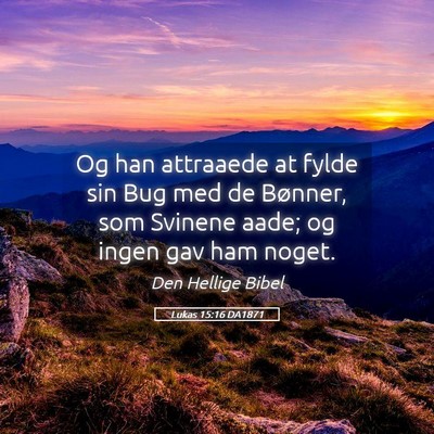 Picture 05 - Lukas 15:16 DA1871 - Og han attraaede at fylde sin Bug med de Bønner, - Bible Verse Picture