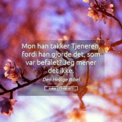 Picture 05 - Lukas 17:9 DA1871 - Mon han takker Tjeneren, fordi han gjorde det, - Bible Verse Picture