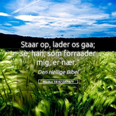 Picture 05 - Markus 14:42 DA1871 - Staar op, lader os gaa; se, han, som forraader - Bible Verse Picture