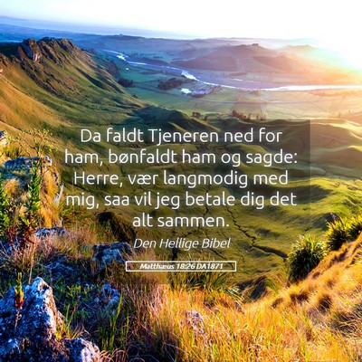 Picture 05 - Matthæus 18:26 DA1871 - Da faldt Tjeneren ned for ham, bønfaldt ham og - Bible Verse Picture