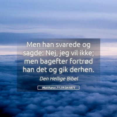 Picture 05 - Matthæus 21:29 DA1871 - Men han svarede og sagde: Nej, jeg vil ikke; men - Bible Verse Picture