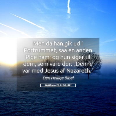 Picture 05 - Matthæus 26:71 DA1871 - Men da han gik ud i Portrummet, saa en anden Pige - Bible Verse Picture