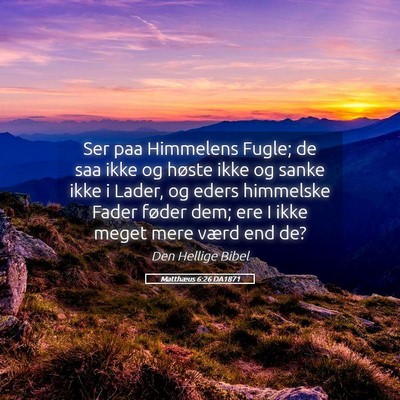 Picture 05 - Matthæus 6:26 DA1871 - Ser paa Himmelens Fugle; de saa ikke og høste - Bible Verse Picture