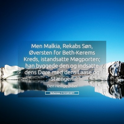 Picture 05 - Nehemias 3:14 DA1871 - Men Malkia, Rekabs Søn, Øversten for - Bible Verse Picture