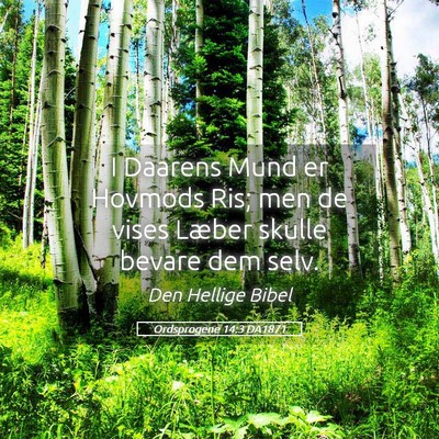 Picture 05 - Ordsprogene 14:3 DA1871 - I Daarens Mund er Hovmods Ris; men de vises - Bible Verse Picture