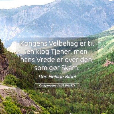 Picture 05 - Ordsprogene 14:35 DA1871 - Kongens Velbehag er til en klog Tjener, men hans - Bible Verse Picture