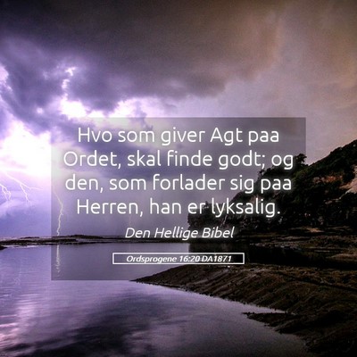 Picture 05 - Ordsprogene 16:20 DA1871 - Hvo som giver Agt paa Ordet, skal finde godt; og - Bible Verse Picture