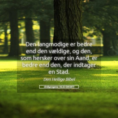 Picture 05 - Ordsprogene 16:32 DA1871 - Den langmodige er bedre end den vældige, og den, - Bible Verse Picture