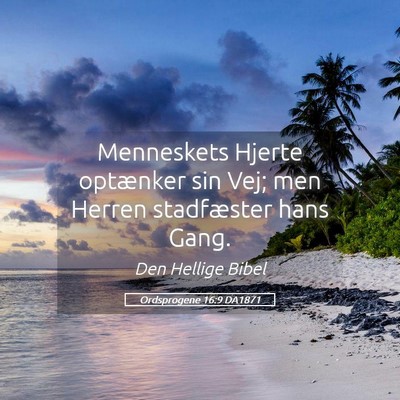 Picture 05 - Ordsprogene 16:9 DA1871 - Menneskets Hjerte optænker sin Vej; men Herren - Bible Verse Picture