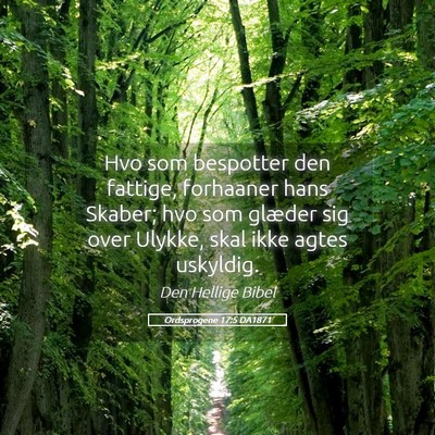 Picture 05 - Ordsprogene 17:5 DA1871 - Hvo som bespotter den fattige, forhaaner hans - Bible Verse Picture