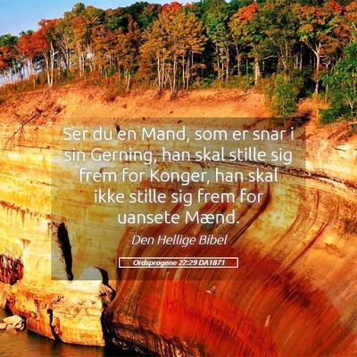 Picture 05 - Ordsprogene 22:29 DA1871 - Ser du en Mand, som er snar i sin Gerning, han - Bible Verse Picture