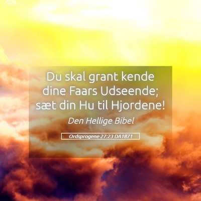 Picture 05 - Ordsprogene 27:23 DA1871 - Du skal grant kende dine Faars Udseende; sæt din - Bible Verse Picture