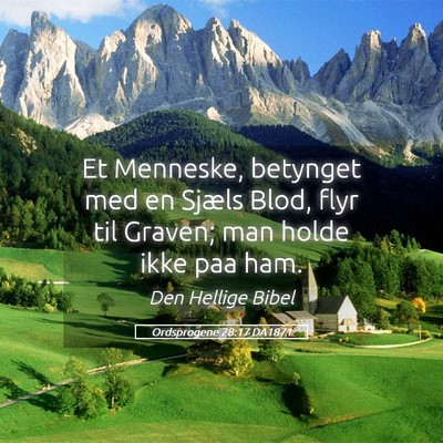 Picture 05 - Ordsprogene 28:17 DA1871 - Et Menneske, betynget med en Sjæls Blod, flyr - Bible Verse Picture