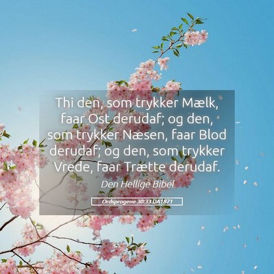 Picture 05 - Ordsprogene 30:33 DA1871 - Thi den, som trykker Mælk, faar Ost derudaf; og - Bible Verse Picture