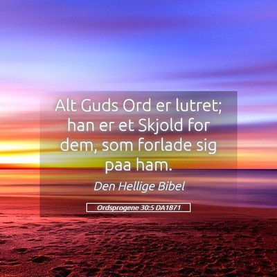 Picture 05 - Ordsprogene 30:5 DA1871 - Alt Guds Ord er lutret; han er et Skjold for dem, - Bible Verse Picture