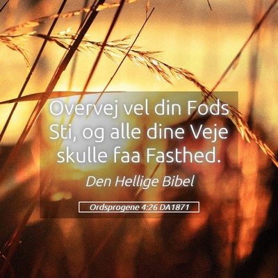 Picture 05 - Ordsprogene 4:26 DA1871 - Overvej vel din Fods Sti, og alle dine Veje - Bible Verse Picture
