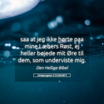 Picture 05 - Ordsprogene 5:13 DA1871 - saa at jeg ikke hørte paa mine Læbers Røst, ej - Bible Verse Picture