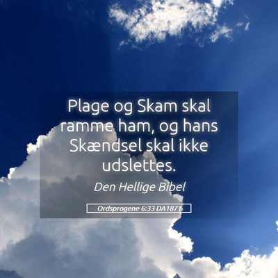 Picture 05 - Ordsprogene 6:33 DA1871 - Plage og Skam skal ramme ham, og hans Skændsel - Bible Verse Picture